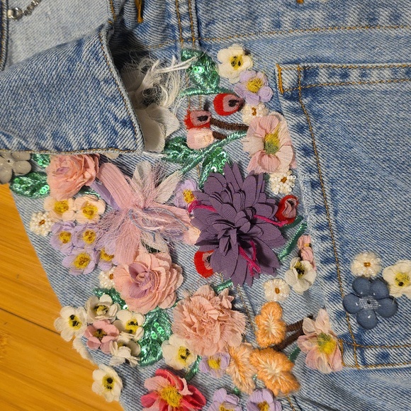 Miss Sixty Denim Cropped Floral Appliqué Jacket - Picture 5 of 9